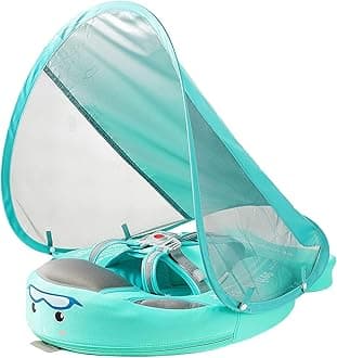 Mambobaby Float with Canopy Baby Float Non-Inflatable Baby Pool Float Solid Swimming Float Upgraded Add Tail Never Flip Over for Infant 3-24 Months, Green