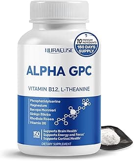 High Potency Alpha GPC with Vitamin B12, L-Theanine, Phosphatidylserine, Magnesium, Bacopa Monnieri, Ginkgo Biloba – Supports Brain Health, Energy & Focus