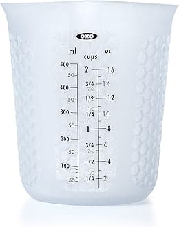 Oxo 11161000MLNYKEU Good Grips 2 Squeeze & Pour Silicone Measuring Cup with Stay-Cool Pattern 500ml in white, Plastic