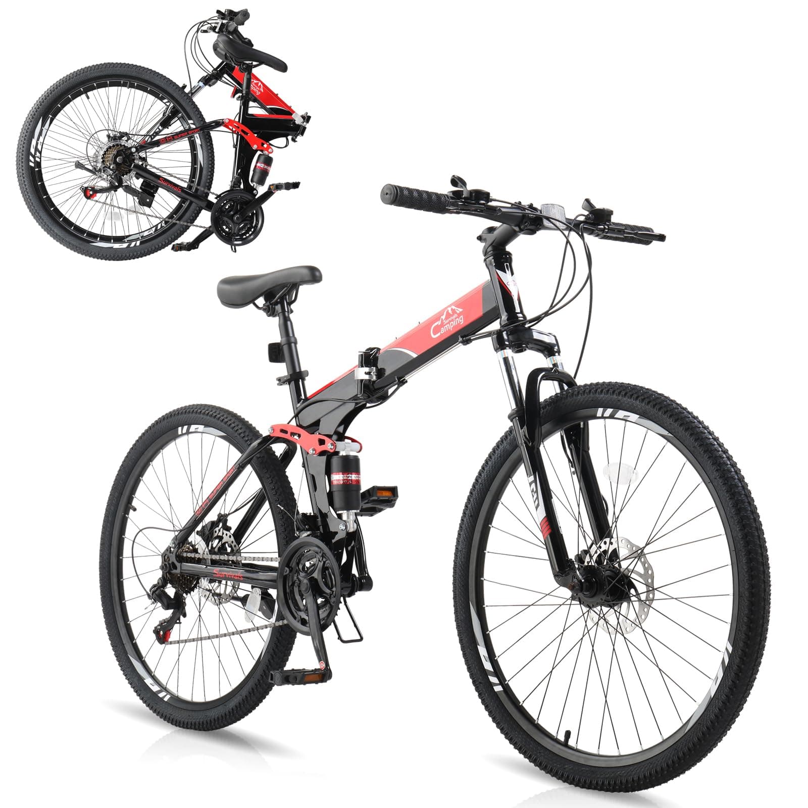 Ktaxon Folding Mountain Bike 21-Speed Adult Bikes 26/27.5 Inch Bike with High Carbon Steel Frame, Double-Kill Disc Brake System, Thickened Shock-Absorbing Front Fork