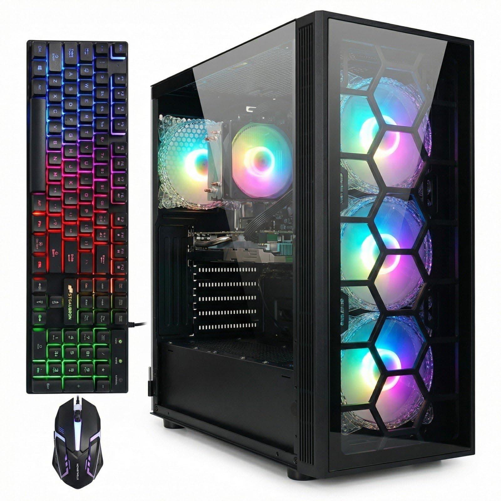 STGAubron Gaming PC Computer Desktop, Intel Core i7 up to 3.9G, GeForce GTX 1660 Super 6G, 32G RAM, 1T SSD, WiFi, BT 5.0, RGB Fan x4, Windows 11 Home