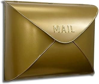 NACH Envelope Wall Mount Mailbox, Small Metal Mailbox, Antique Brass Finish Mail Box, Mailboxes for Outside Wall Mount, Outdoor Mailboxes, 11x5x8.75 Inches, Wall Mailbox, MB-6942S