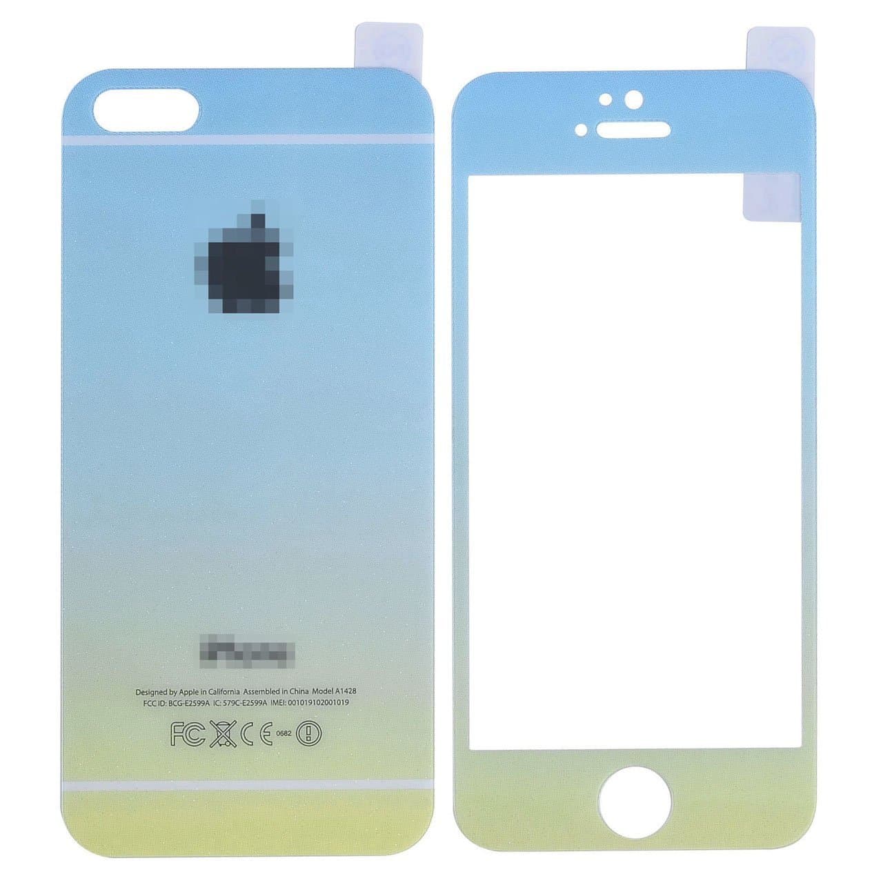 JZshop Rainbow Stickers for iPhone 6 Plus iphone 6S Plus Gardient Colorful Screen Protector with Front and Back Tempered Glass Film for iphone(Blue)