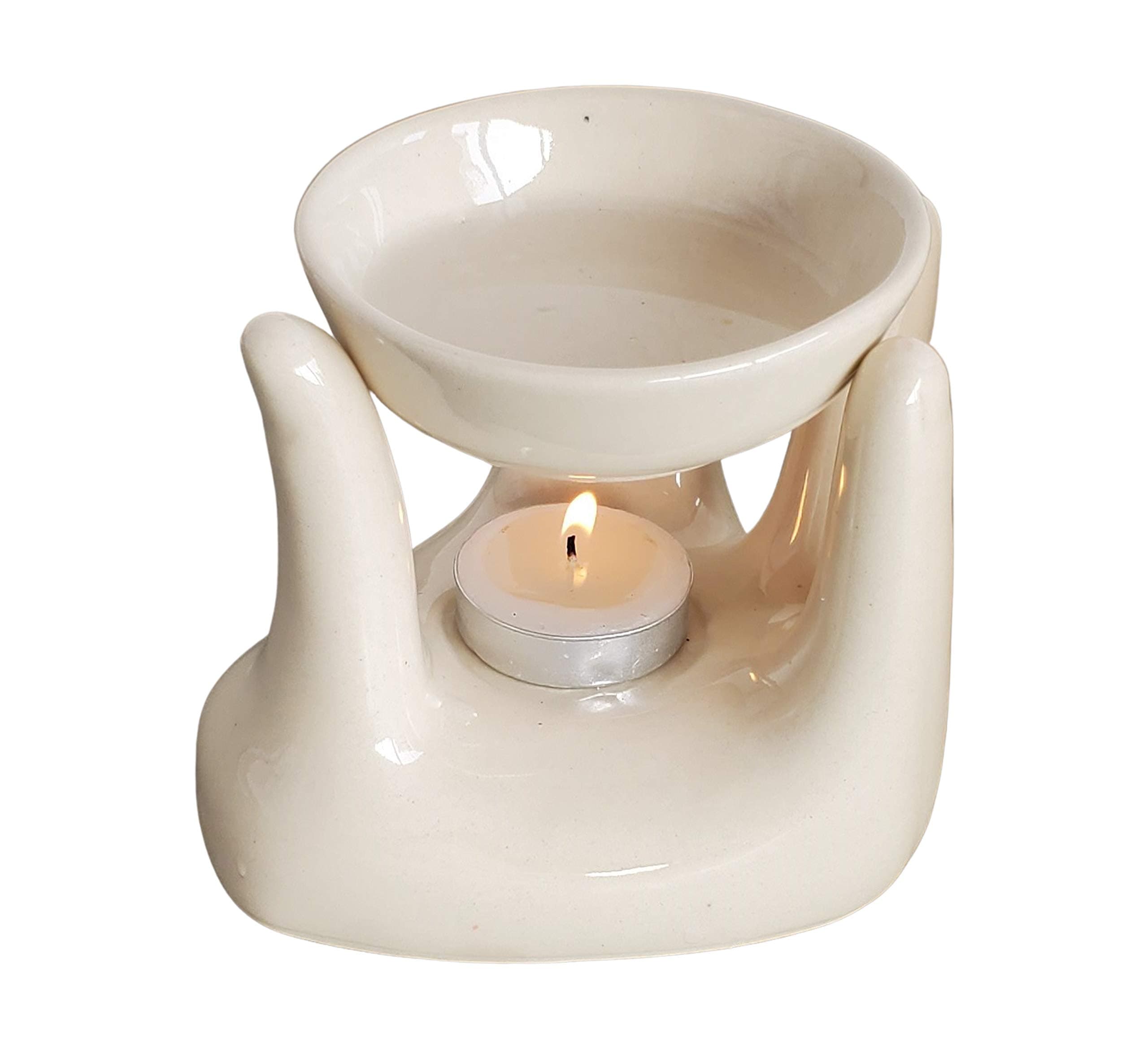 Pure Source IndiaOil Burner for Home, Office, with 1 Tea Light Candle, Made by Porcelain (White)
