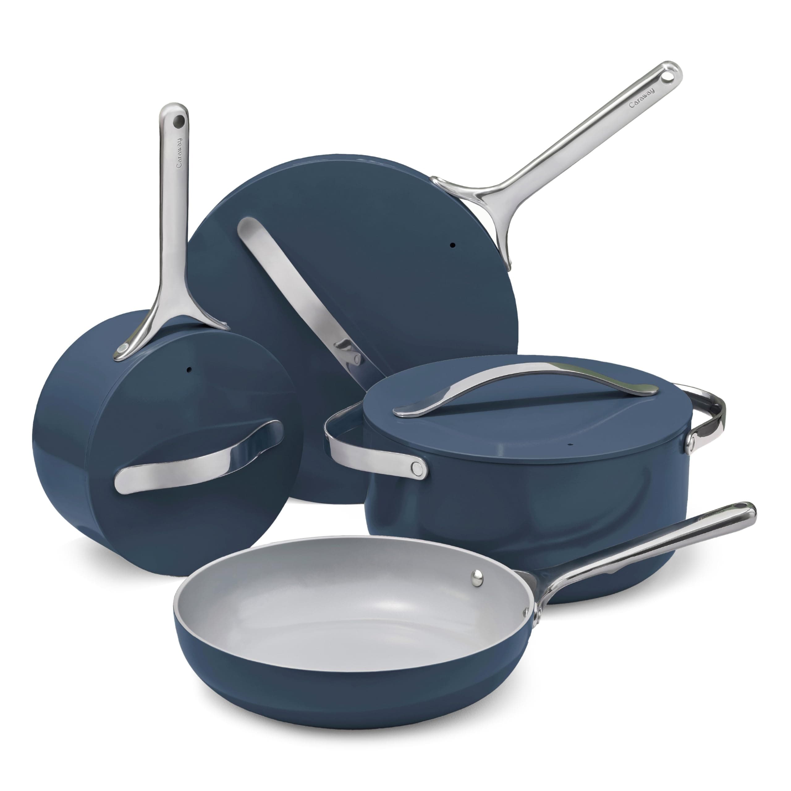 Nonstick Ceramic Cookware Set (12 Piece) Pots, Pans, Lids and Kitchen Storage - Non Toxic - Oven Safe & Compatible with All Stovetops - Navy
