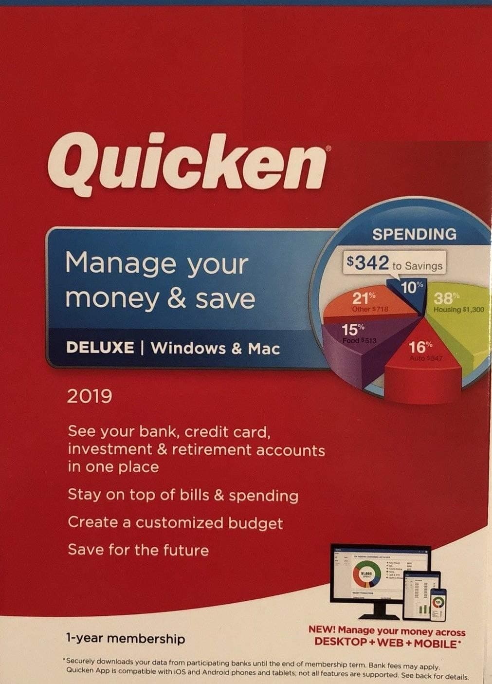 Quicken Deluxe 2019 1 Year membership
