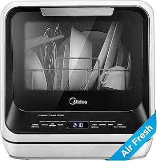 Midea MDC17P0ABB Portable Countertop Mini 1.32Gal Built-in Water Tank, No Hookup Needed, 6 Programs, 360° Dual Spray, 162℉ High-Temp& Air-Refresh Function, Dishwasher for Apartments& RVs, Black