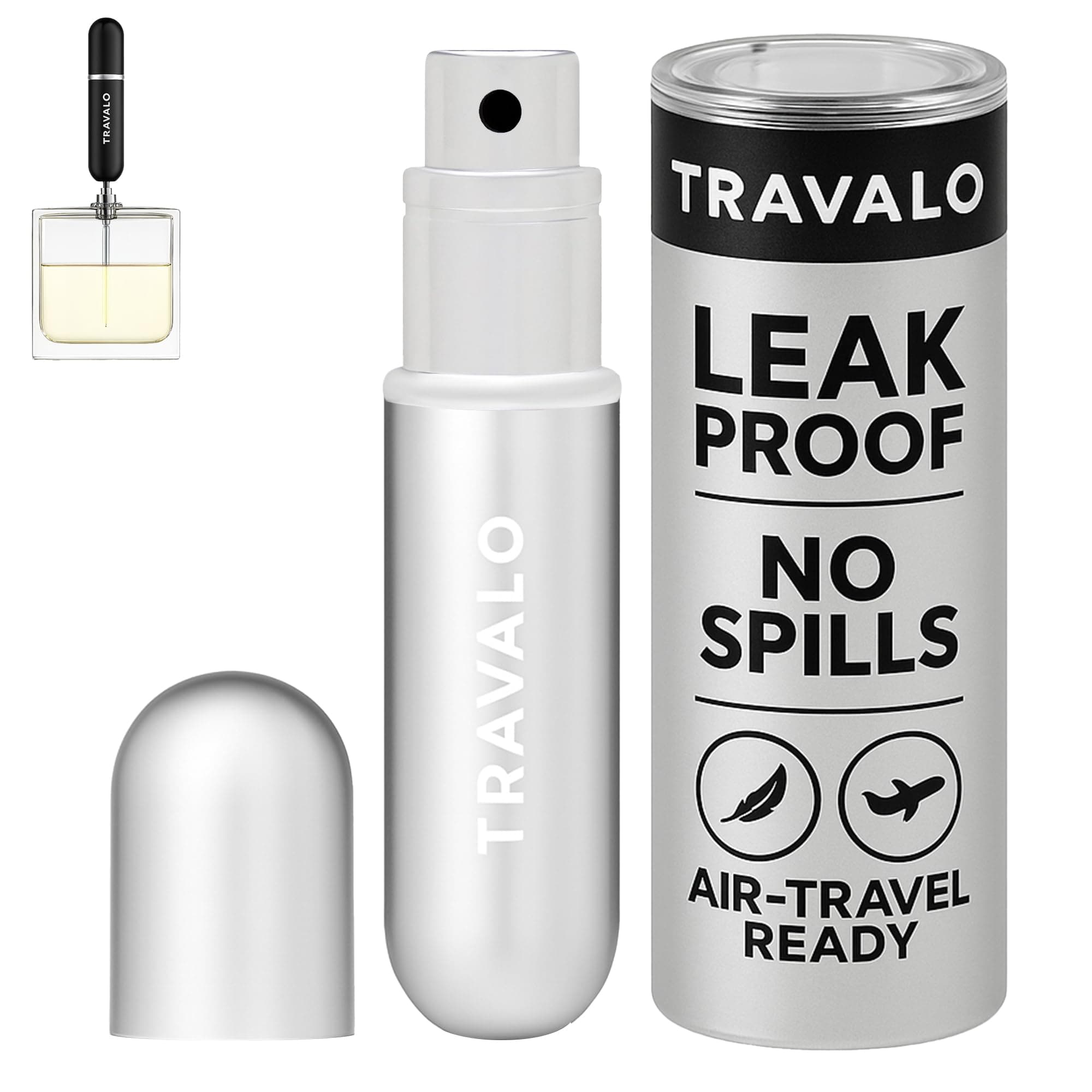 Travalo Classic HD Perfume Atomizer - Leak-Proof and TSA Approved for Air Travel - Reusable, Airtight, Easy-Fill Mini Pump Sprayer - Lightweight, Elegant Design w/Volume Window - Silver 0.17oz