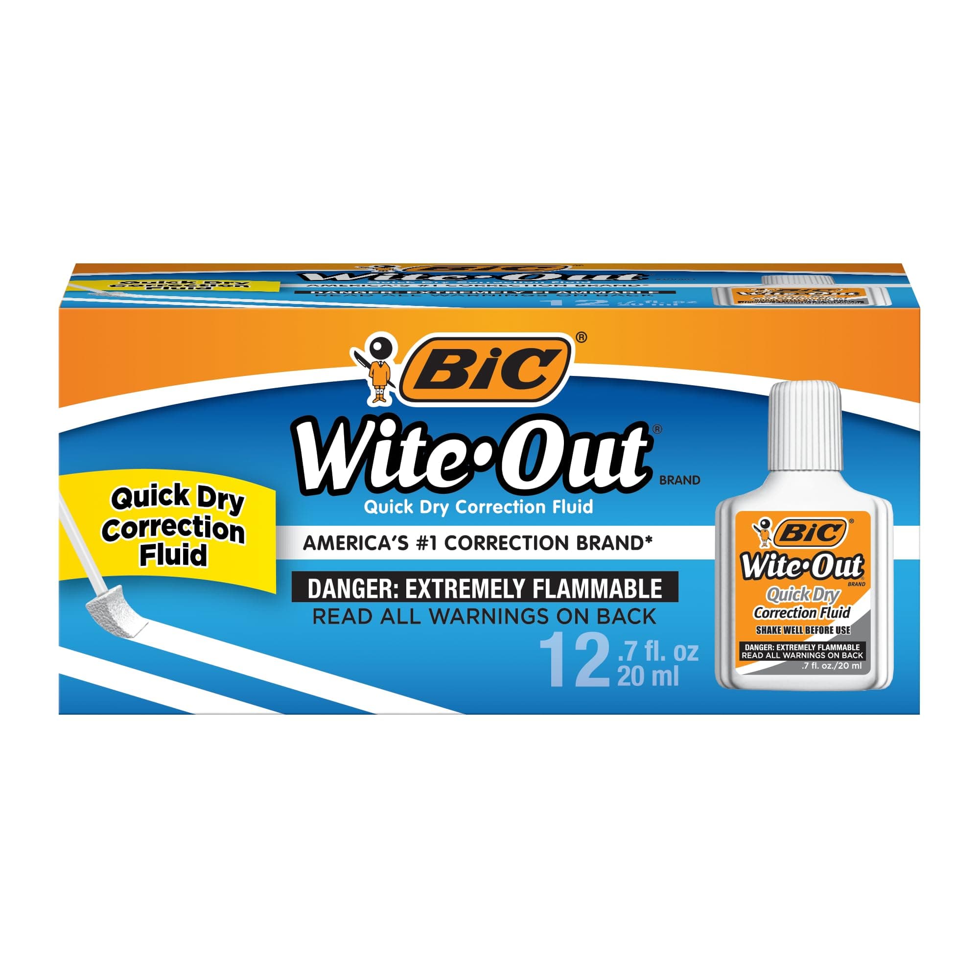 Wite Out Quick Dry Correction Fluid, 20 mL, White, Goes on Easy With A Reduced Dry Time, 12-Count Pack