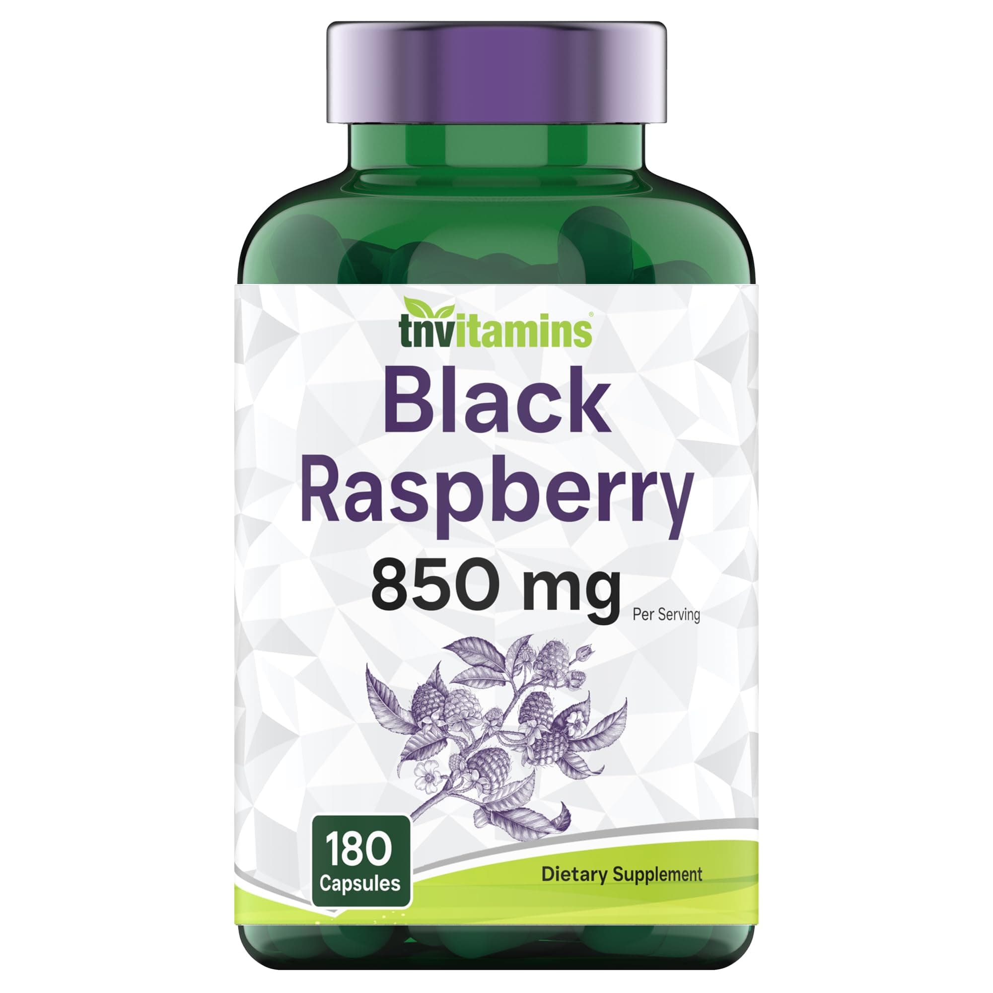 tnvitamins Black Raspberry Capsules 850mg Per Serving - 180 Capsules - 3 Month Supply! Powerful Antioxidant | May Support Your Cardiovascular & Immune Systems