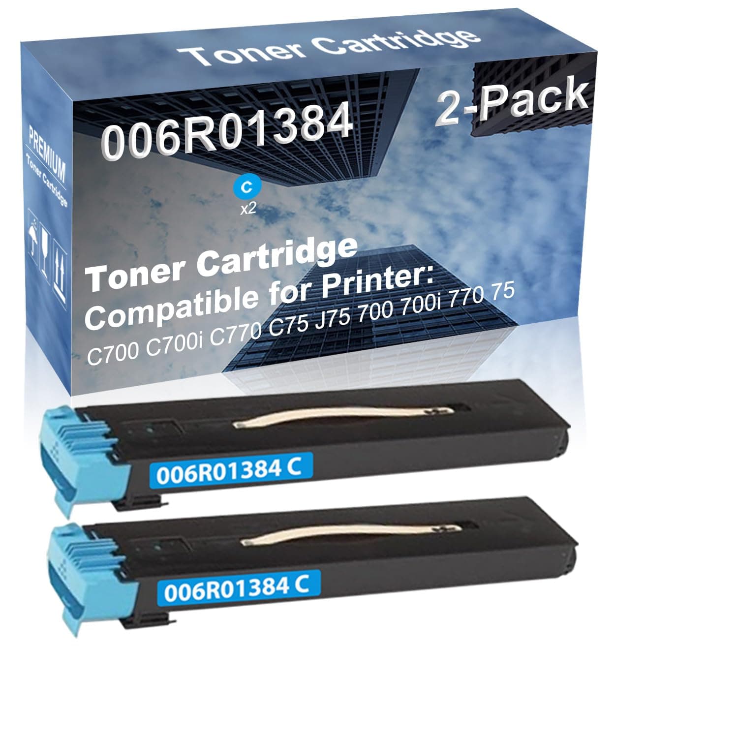 2-Pack (Cyan) Compatible High Yield 006R01384 Laser Printer Toner Cartridge Used for C700 C700i C770 C75 J75 700 700i 770 75 Printer