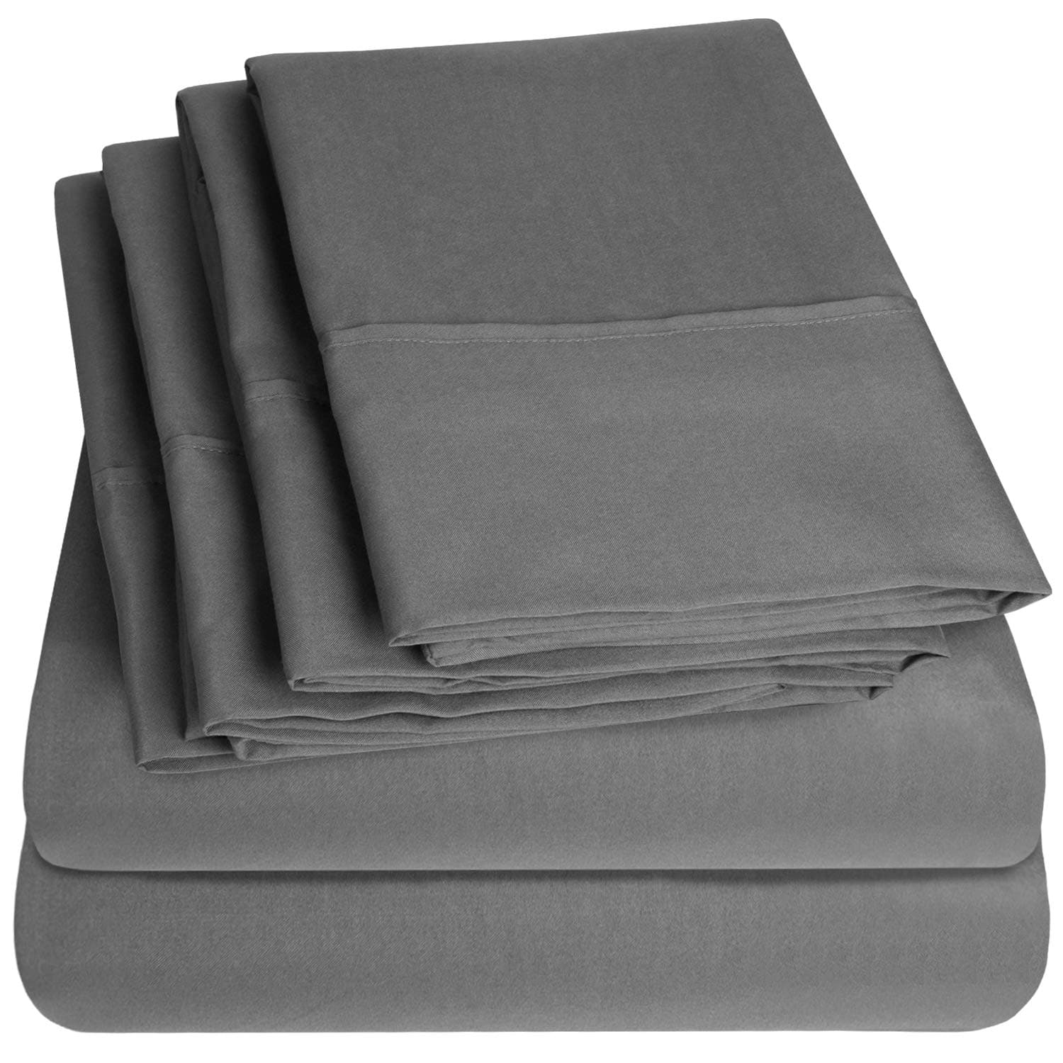 Full Size Bed Sheets - 6 Piece 1500 Supreme Collection Fine Brushed Microfiber Deep Pocket Full Sheet Set Bedding - 2 Extra Pillow Cases, Great Value, Full, Gray
