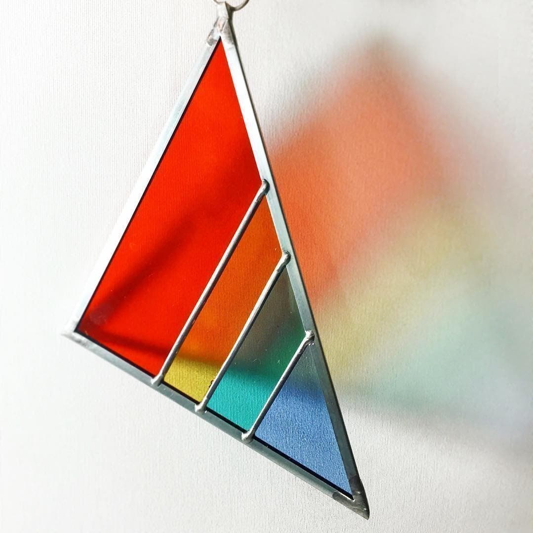 Small Triangle Stained Glass Suncatcher - Light Rainbow - Debbie Bean Amazon Handmade Feature Artisan