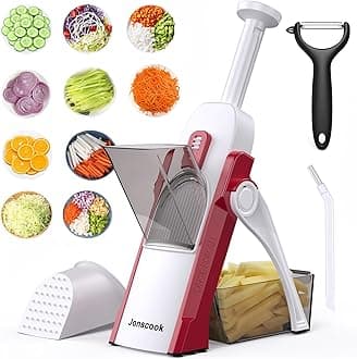 Safe Mandoline Slicer for Kitchen, Adjustable Thickness 0.1-8 mm, 5 in 1 Multi Vegetable Chopper, Potato Slicer, Food Chopper French Fry Cutte, Mandolin, Slicer Vegetable Cutter (RoseRed)