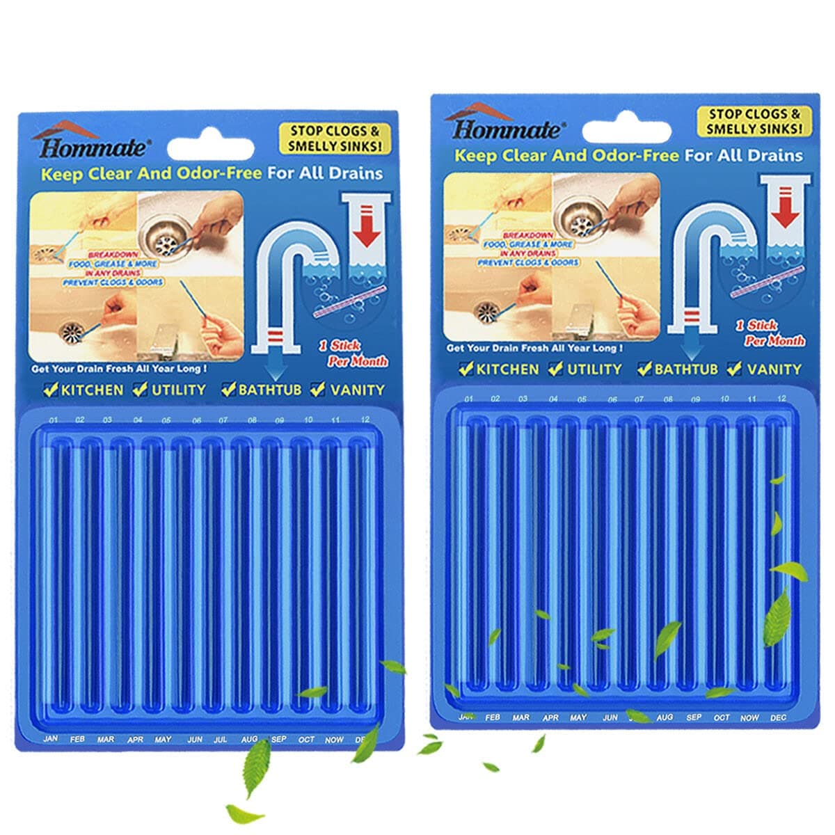 Drain Sticks Drain Stix Drain Cleaner Deodorizer Drainstix for Preventing Kitchen Sinks Clogs Badly Odors Blue 48pcs