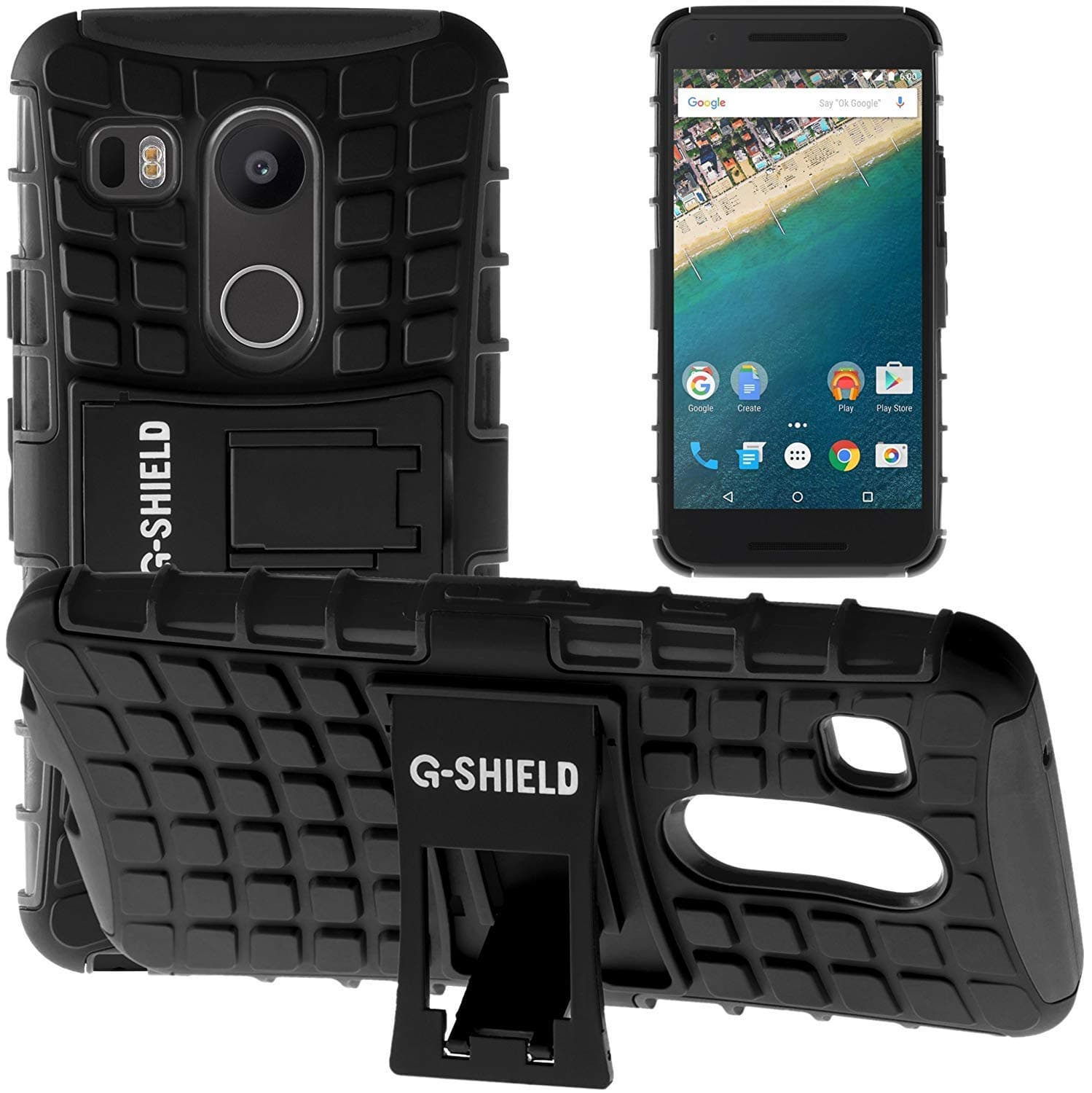 G-Shield Case for LG Google Nexus 5X, Shock Absorption Cover with Kickstand, Black
