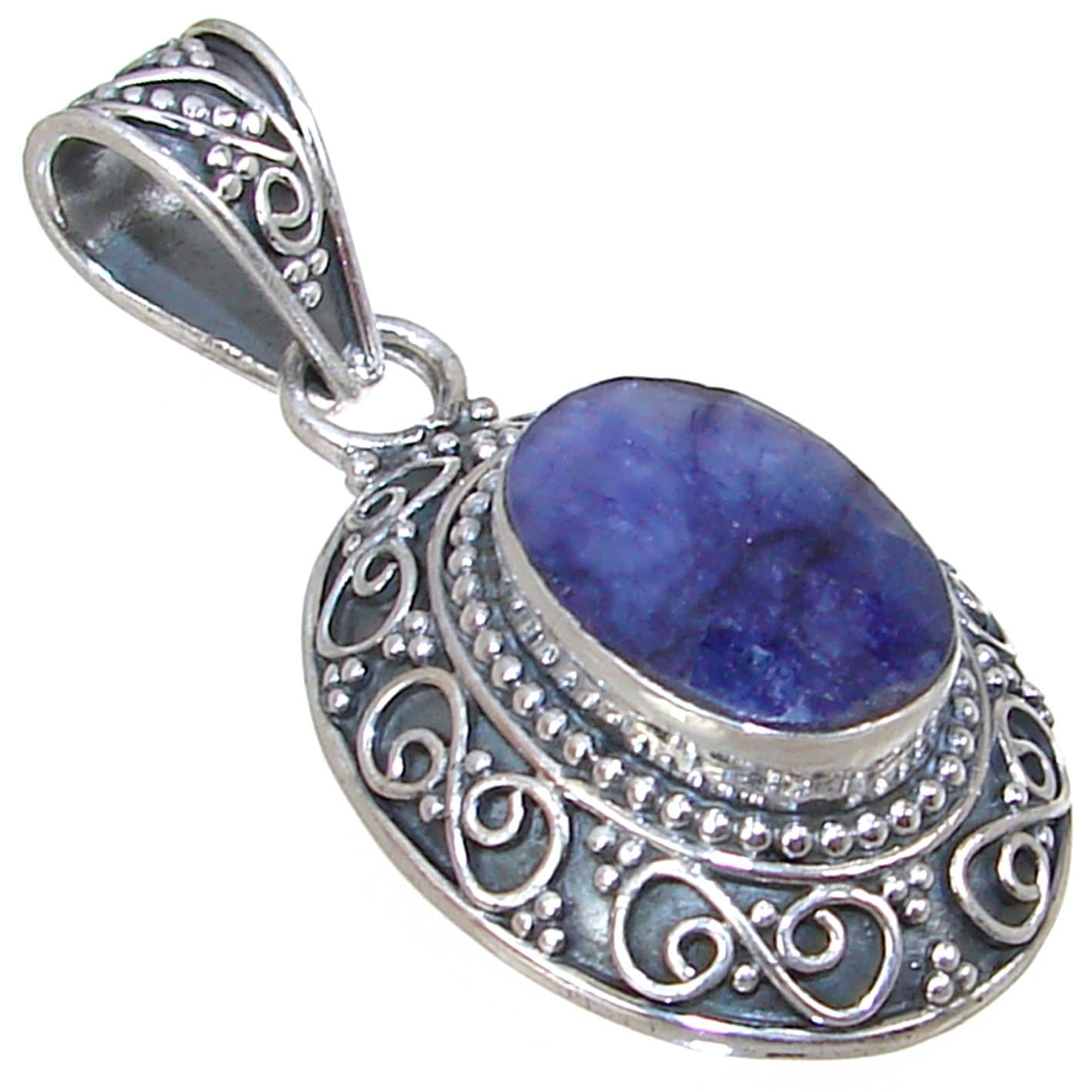 Artisian Created Sapphire Sterling Silver Pendant