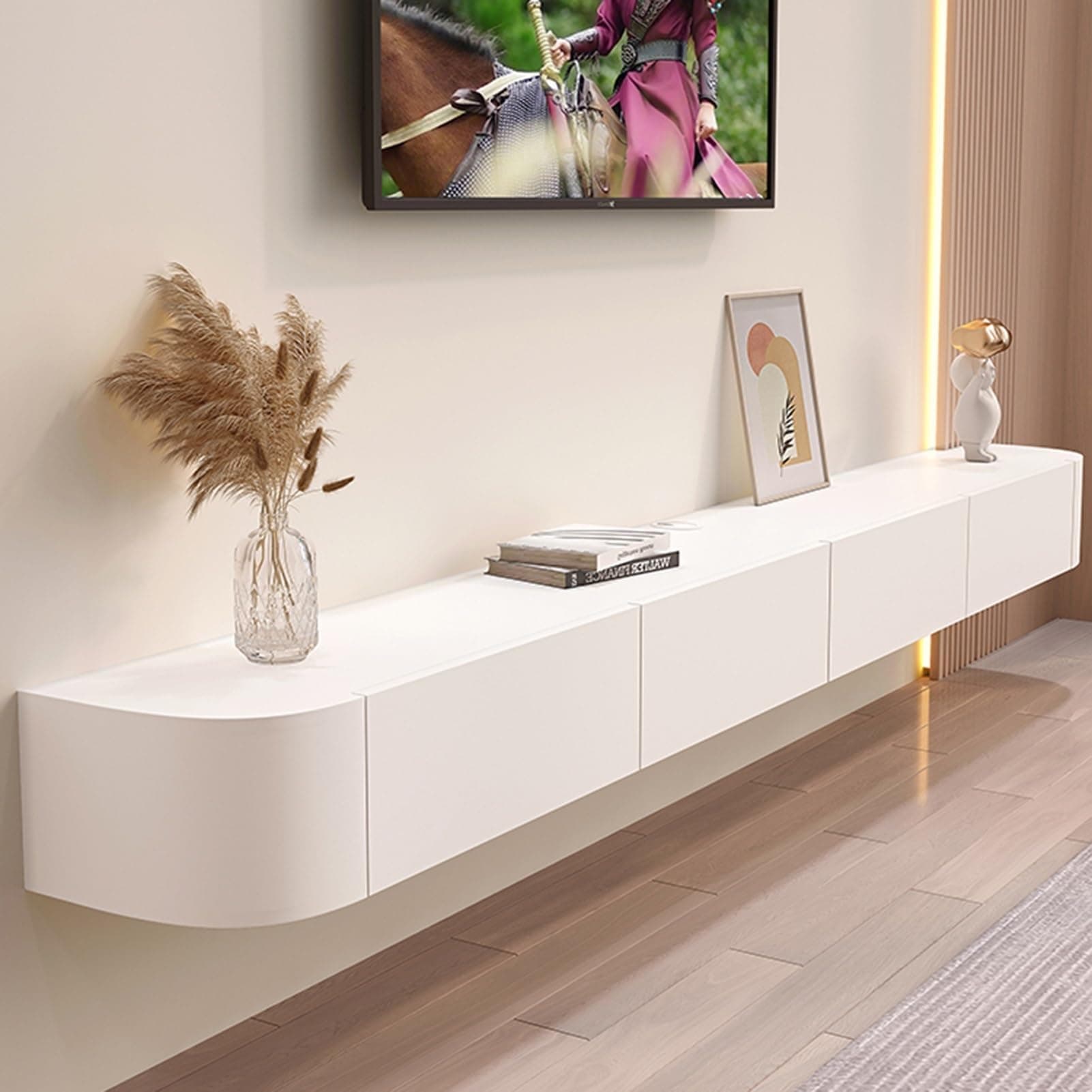 Modern Wall Mounted Floating TV Stand, Entertainment Unit, TV Console with Doors Drawers for Living Room, Bedroom (White, 120CM)