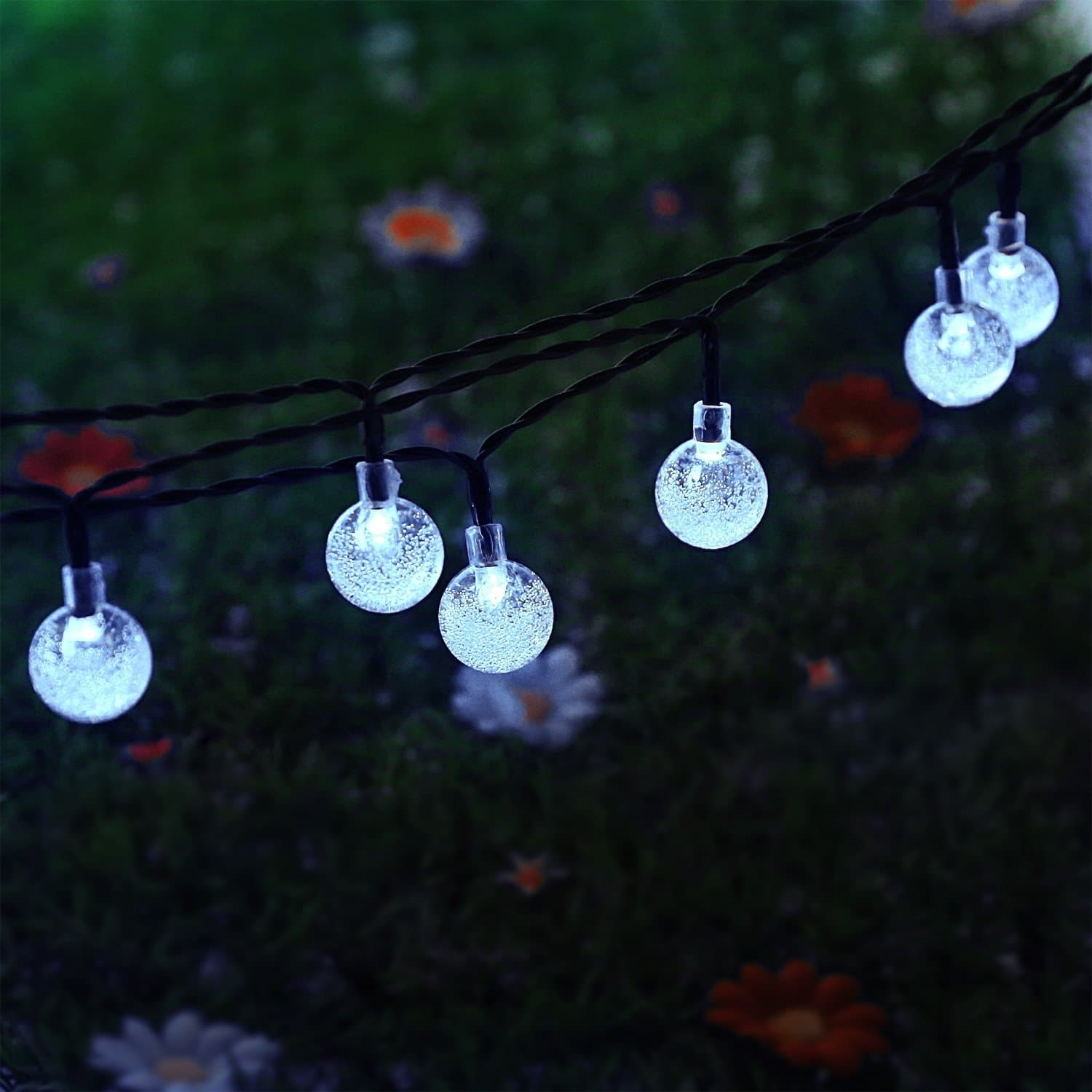 XKTTSUEERCRR 16.4 Feet 5 Meter 30 LED Cool White Crystal Ball Solar Powered String Light Globe Fairy Lighting for Fence Path Landscape Xmas Decoration
