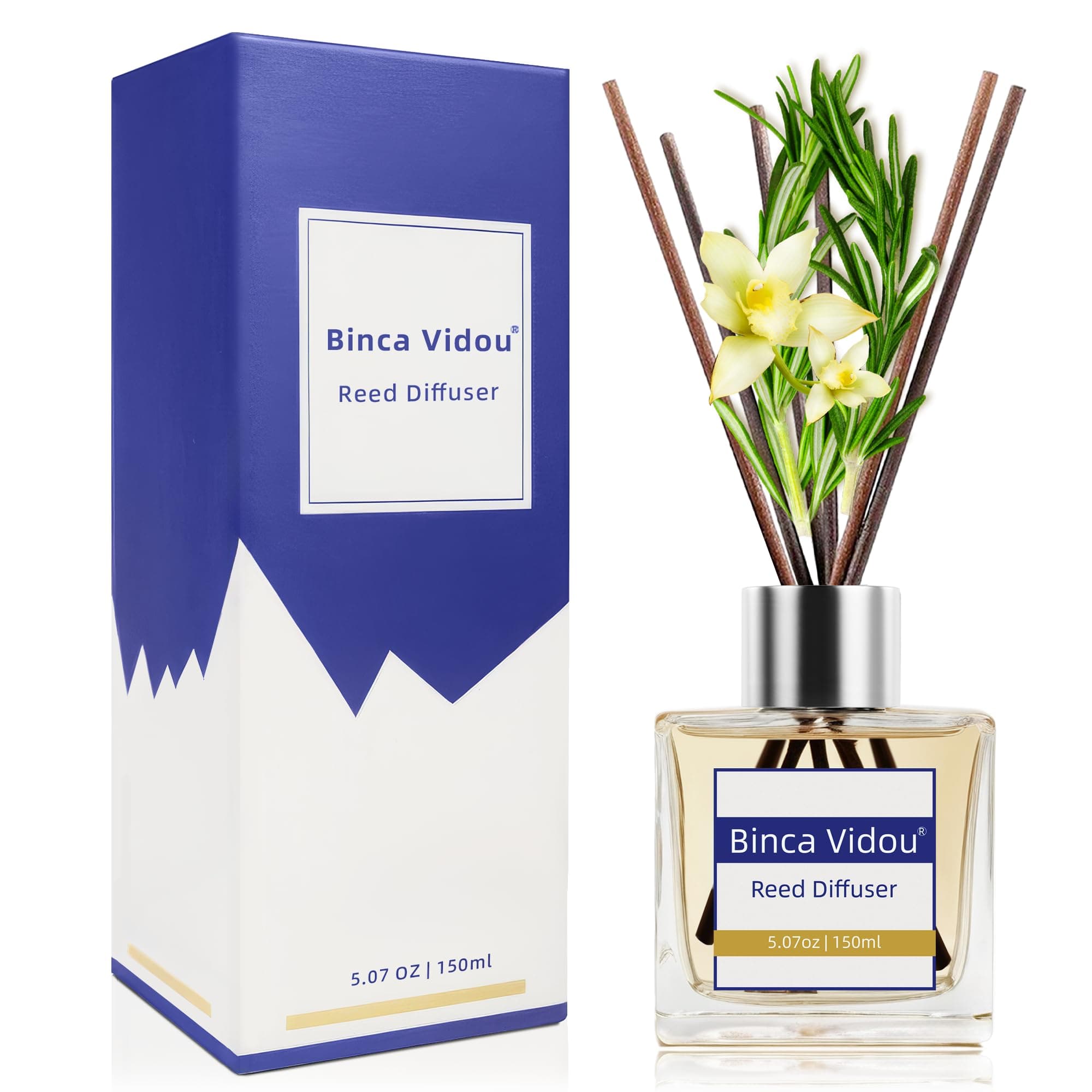 binca vidou Reed Diffuser Set Bergamot, Vanilla, Lavender & Jasmine Reed Oil Diffusers for Bedroom Living Room Office Aromatherapy Oil Reed Diffuser for Gift & Stress Relief 100 ml/3.4 oz
