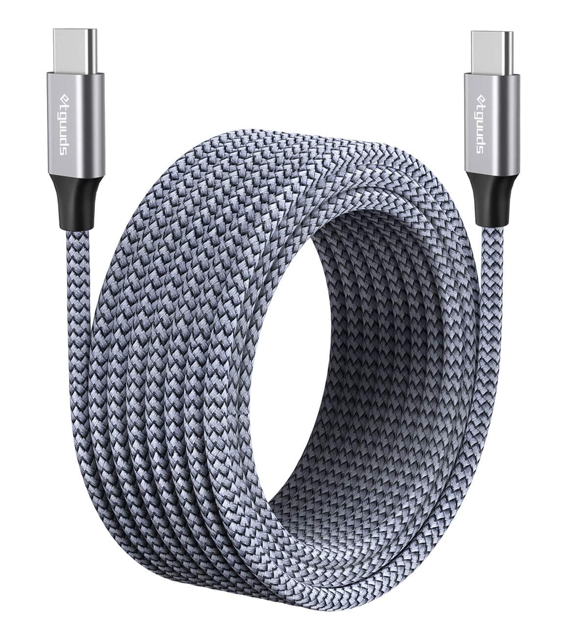 etguuds [ 30ft/9m USB C Cable to USB C, Extra Long USBC to USBC Cable QC3.0 Charging, Nylon Braided Type C 2.0 to Type C PD Charger Power Cord - Gray