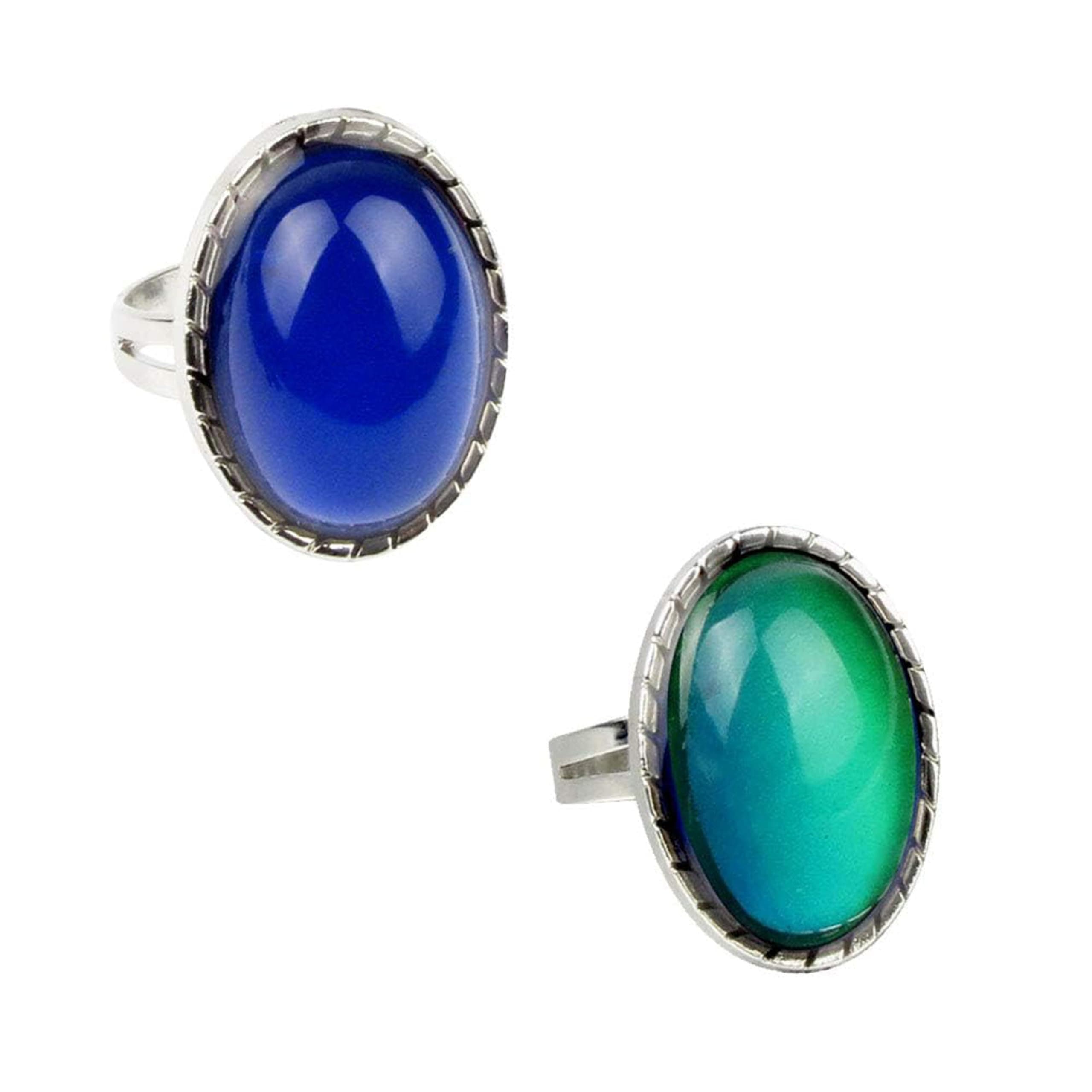 2 PCS Oval Mood Ring Retro Style Adjustable Finger Ring For lovers Friends-One size fits all