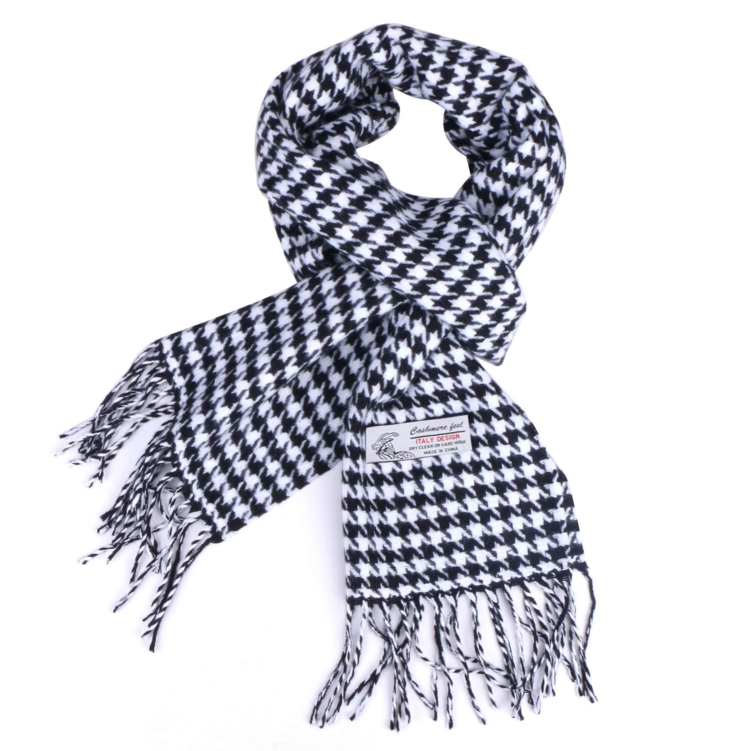 Herringbone Houndstooth Checked Pattern Cashmere Feel Classic Soft Luxurious Winter Scarf For Men Women