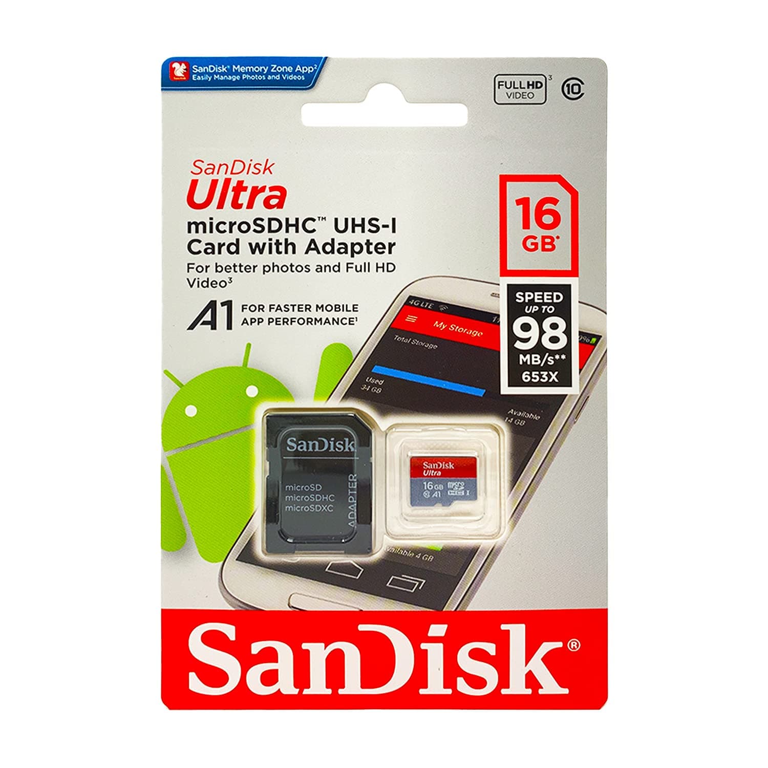 Sandisk Ultra - Flash Memory Card - 16 GB - MicroSDHC UHS-I (SDSQUNC-016G-AN6IA)