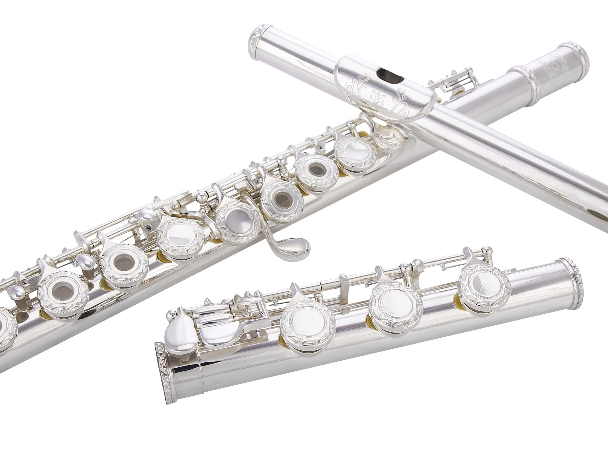 HAND-ENGRAVED SILVER PLATED HIGH GRADE FLUTE 17 Hole OPEN/CLOSED C Flute With Case, Tuning Rod and Cloth and Gloves,HIGH GRADE HAND ENGRAVED