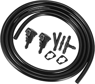 Motoforti Front Windshield Wiper Nozzles Kit, for Mitsubishi Eclipse 2006-2012, Plastic, with Gaskets 2 Meter Fluid Hose, Black, 6pcs