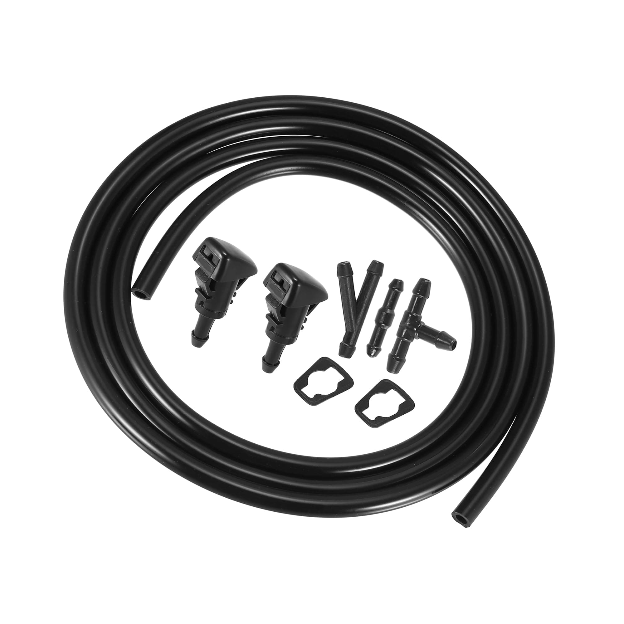 Motoforti Front Windshield Wiper Nozzles Kit, for Mitsubishi Eclipse 2006-2012, Plastic, with Gaskets 2 Meter Fluid Hose, Black, 6pcs