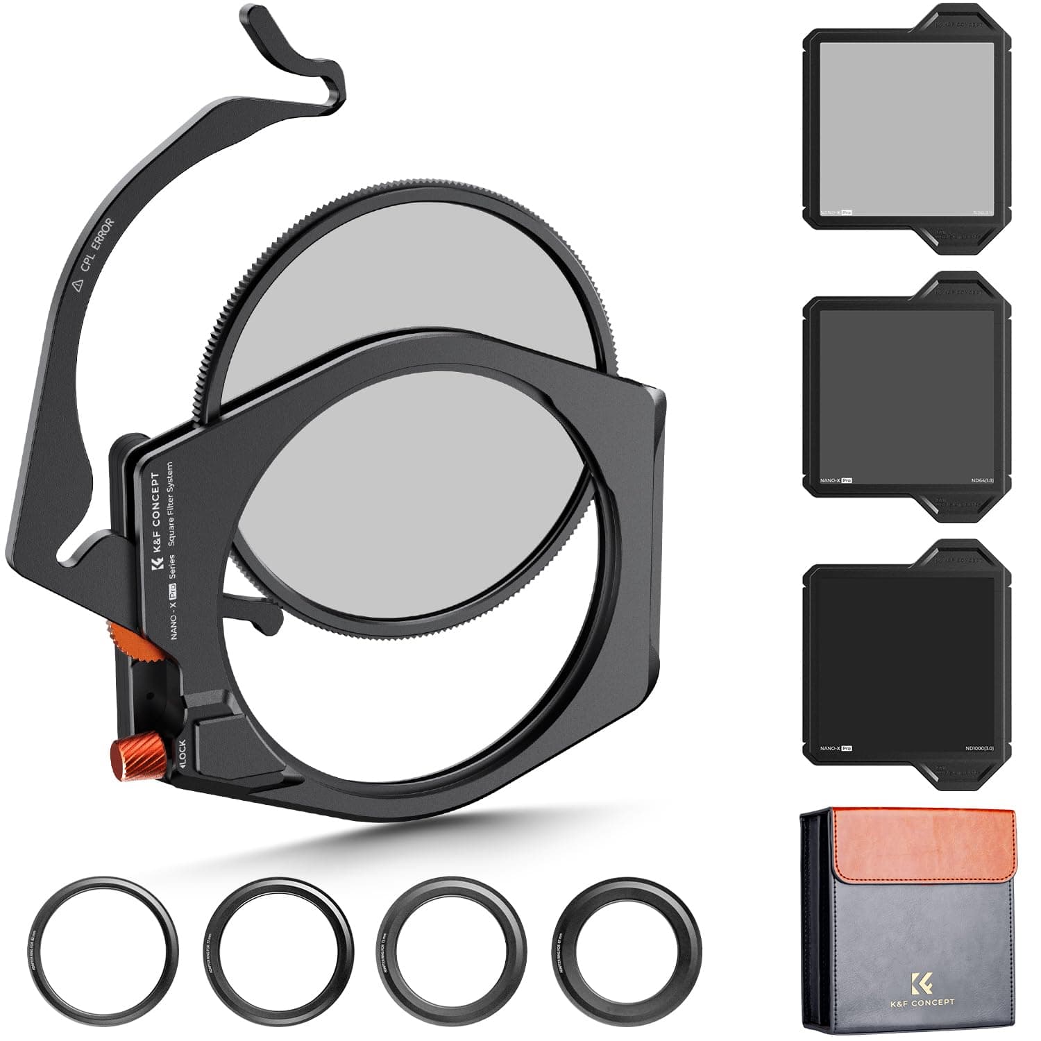 K&F CONCEPT X PRO Square Filter Holder System Kit (Filter Holder + 95mm Circular Polarizer + Square ND1000 Filter + ND8 + ND64 + 4 Filter Adapter Rings) for Camera Lens with36 Multi-Coated