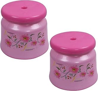 Kuber Industries Pack of 2 Bathroom Stool | Plastic Stool for Bathroom | Stool for Sitting | Anti -Slip with Strong Bearing | Patla for Toilet | Printed Design | Pink