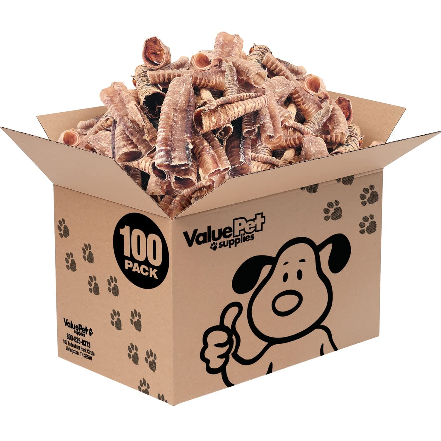 ValueBull Beef Trachea, Premium 5-6 Inch, 100 Count Bulk Pack - Natural Angus Dog Chews with Glucosamine, Chondroitin & Amino Acids