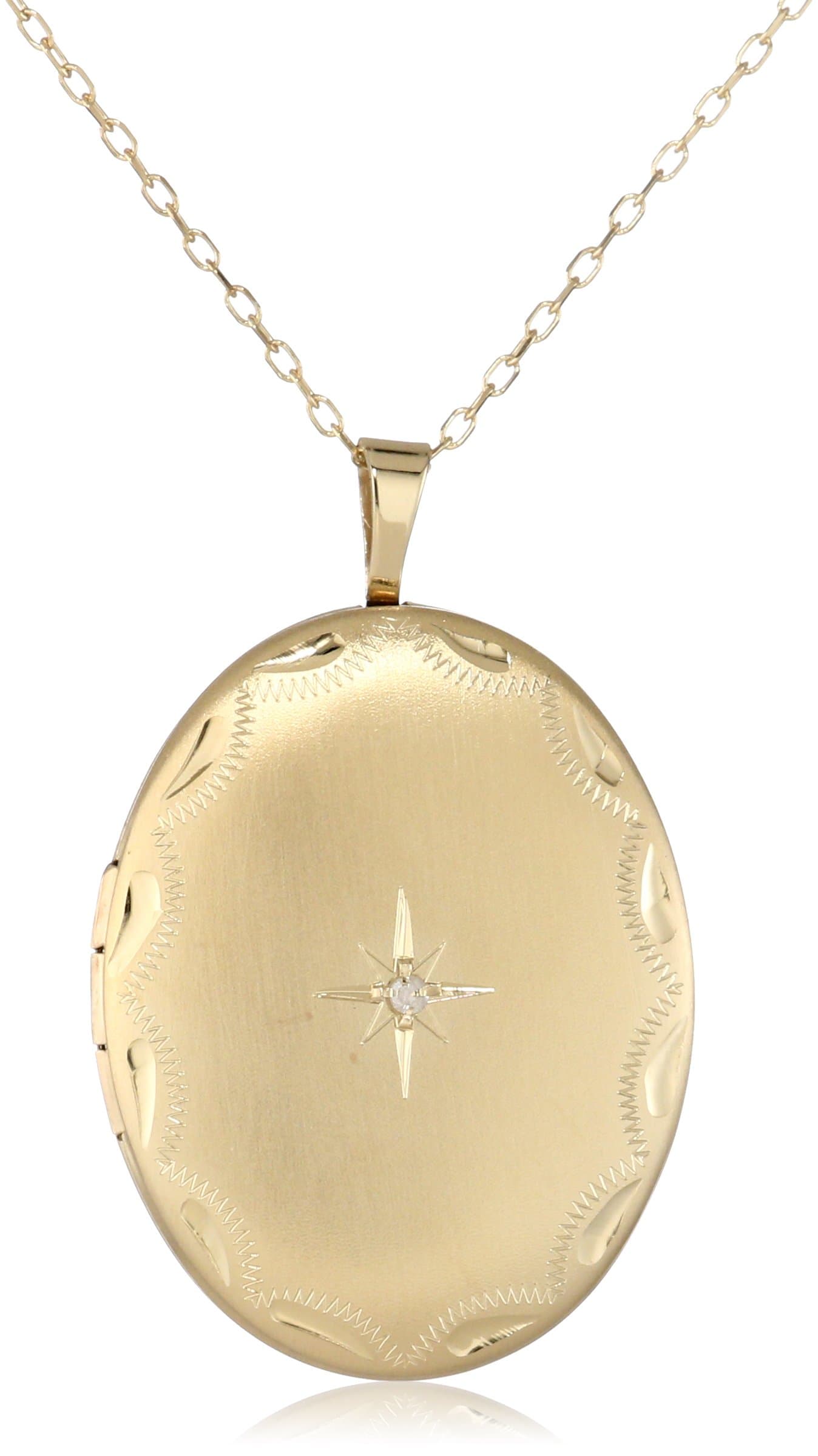 Momento Lockets Gold Over Silver Diamond Oval Shaped Locket Diamond Necklace (.01 cttw)