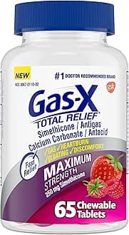 Gas-X Total Relief Chewable Tablets with Maximum Strength Gas Relief Simethicone 250 mg and Heartburn Relief Calcium Carbonate 750 mg, Bloating Relief, Mixed Berries - 65 Count