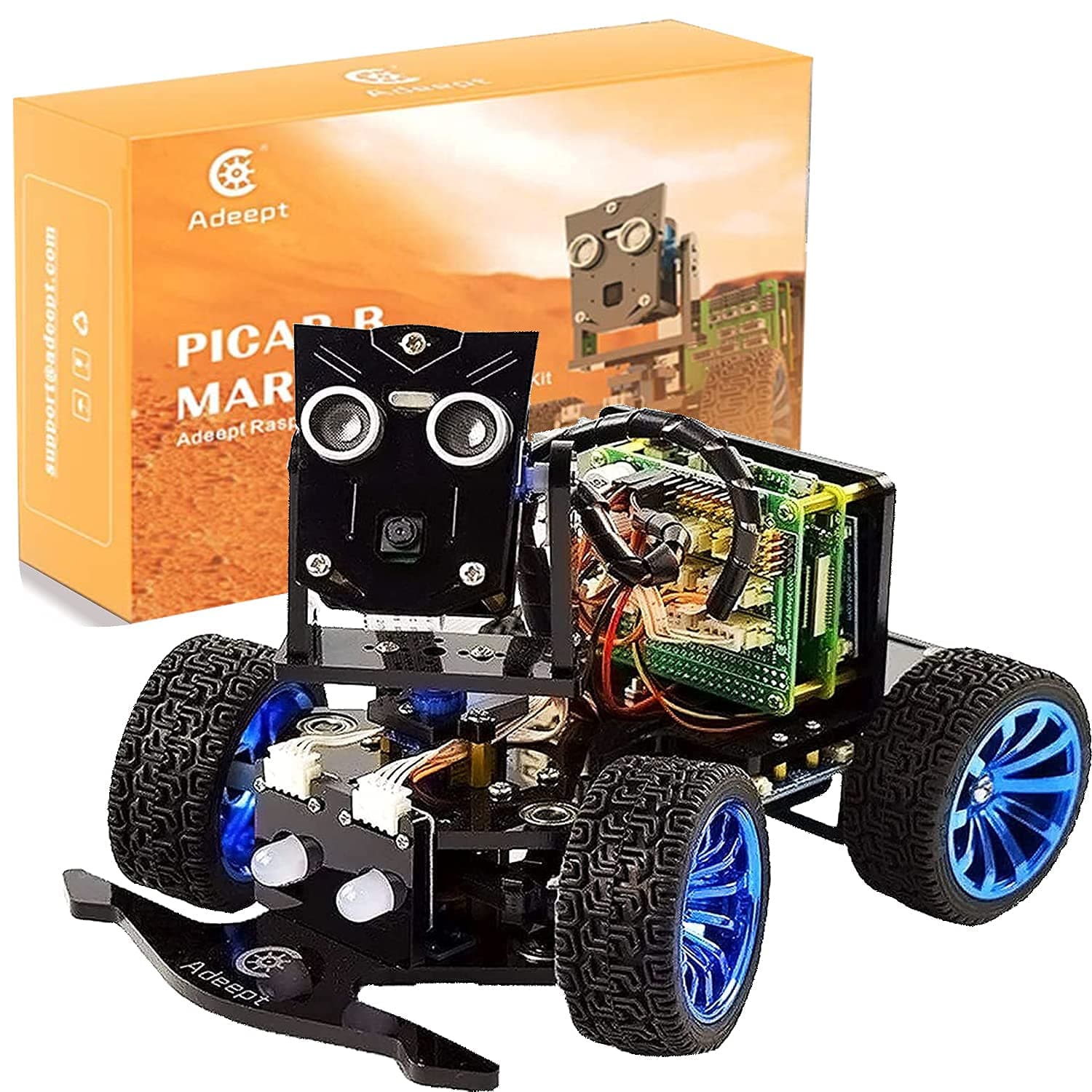 Adeept Mars Rover PiCar-B Robot Car Kit for Raspberry Pi 4 3 Model B B+ 2B, Voice Recognition, OpenCV, Real-time Video Transmission, Programming STEM Educational Toy Car Robotic Kit with PDF