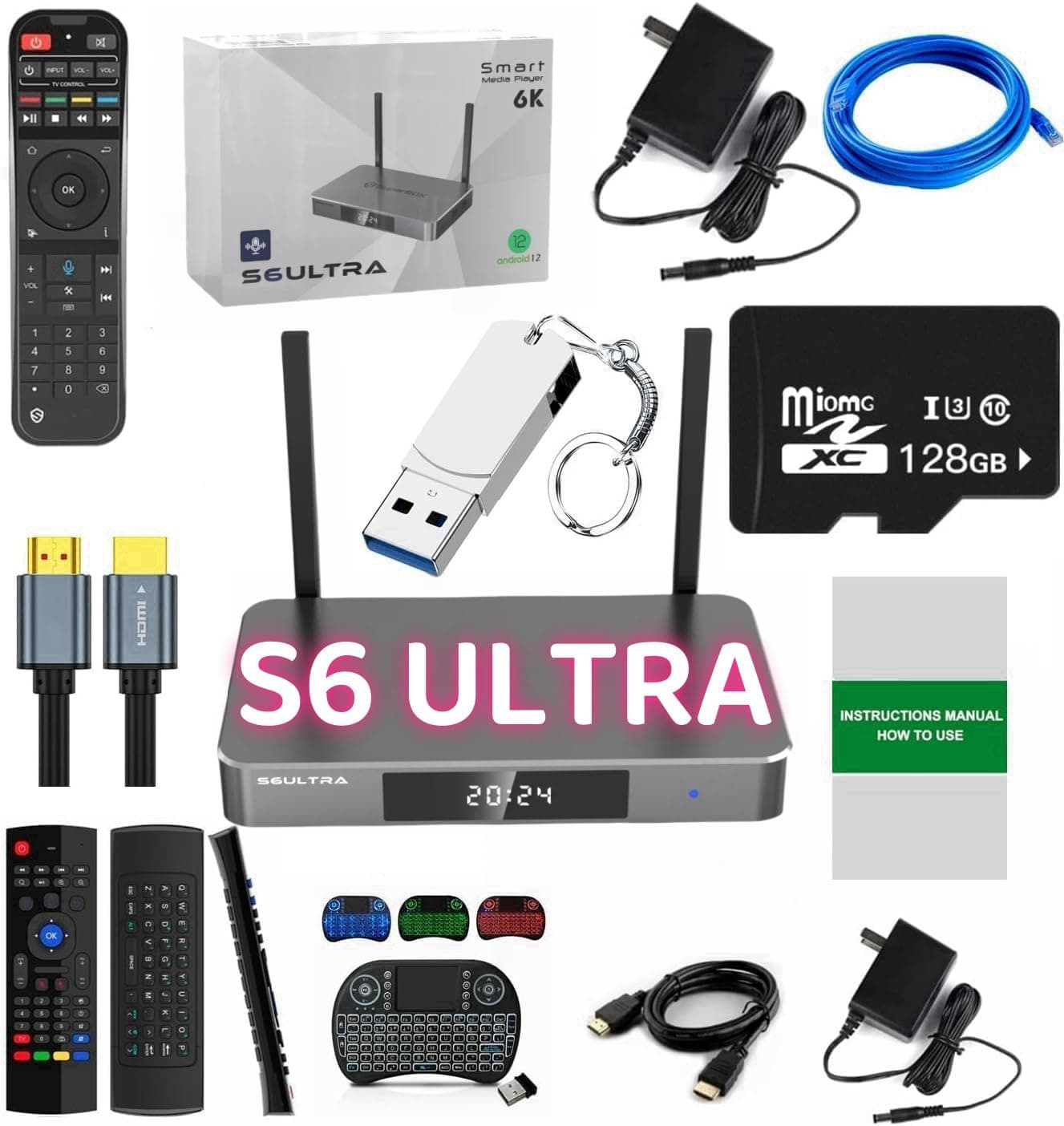 KUSEZOIS3 Pro 2G RAM 32G ROM Voice Remote HD Cable with Mini Keyboard with 32G TF Card