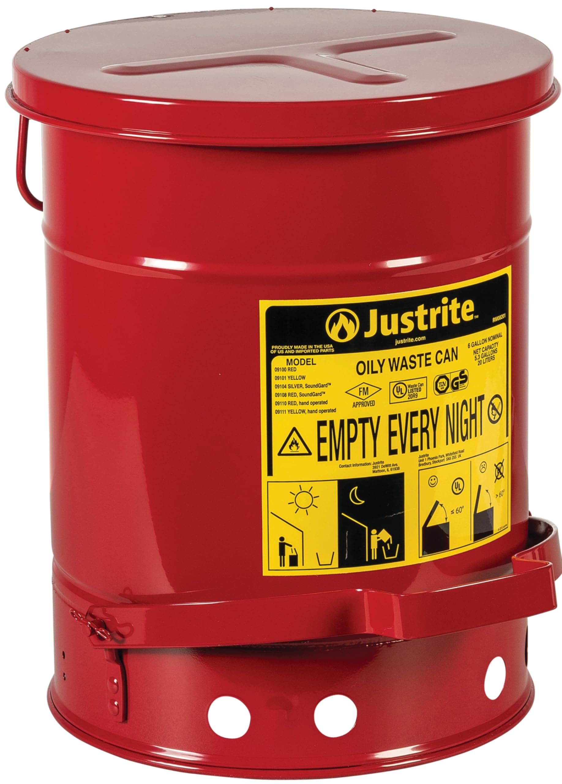 Just Rite 6 Gallon Oily Waste Can, Red