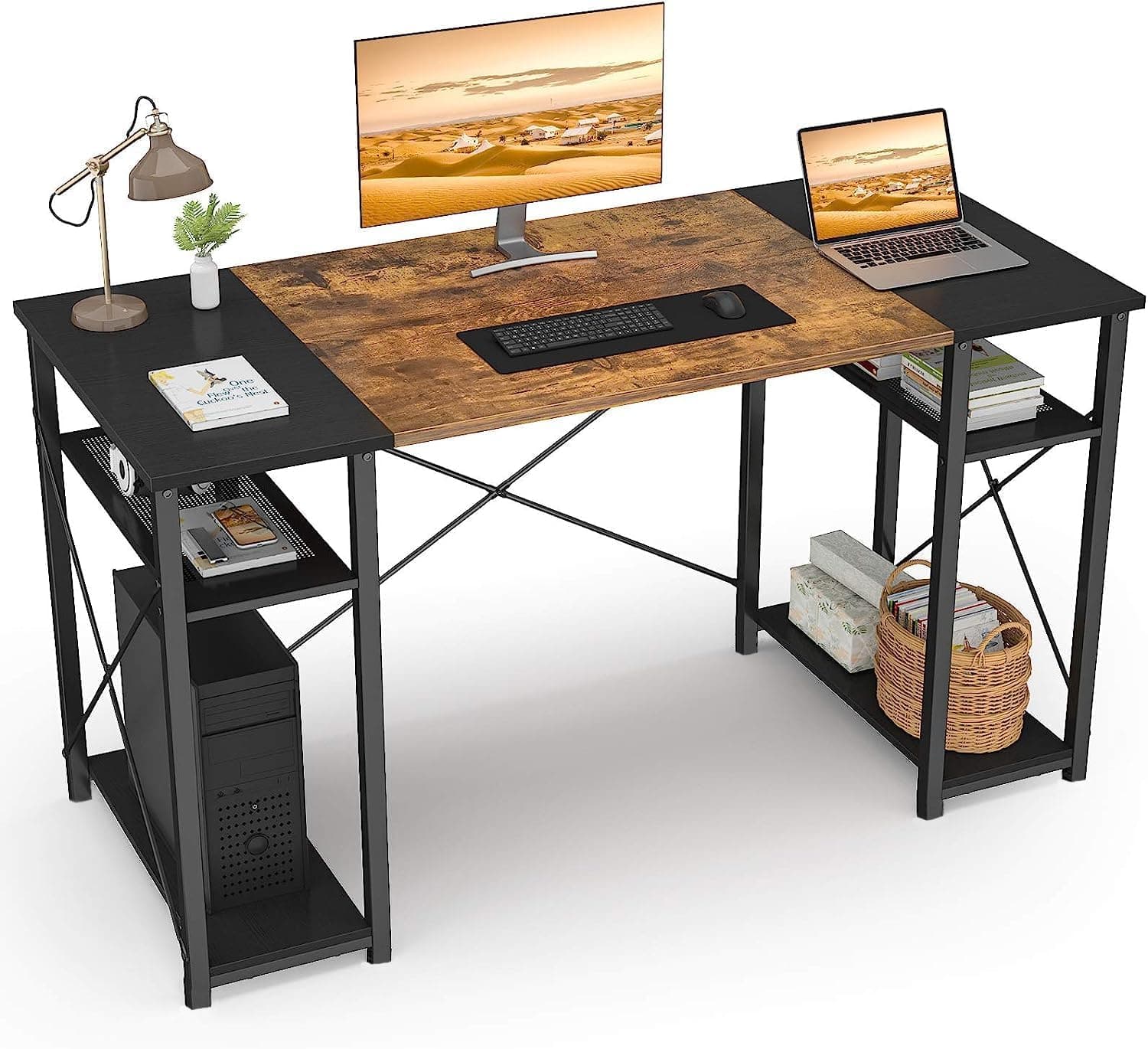 TEKAVO Engineered Wood - Matte Computer Table for Home Office with Storage|140 Cm Length (Medium-140) / DIY, Black