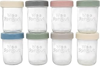 WeeSprout Glass Baby Food Storage Jars w/Lids (8 oz, 8 Pack Set) Snack, Puree, Reusable Small Containers, Breast Milk, Fridge or Freezer, Microwave & Dishwasher Safe, Essential Must Have for Infants