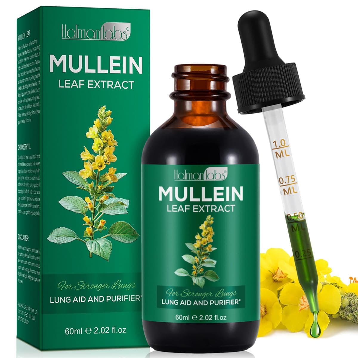 Mullein Drops, Mullein Leaf Extract for Lung Cleanse and Respiratory Support,Mullein Herbal Supplements(2.02fl.oz)