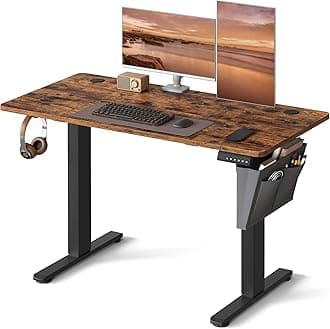 VASAGLE Electric Standing Desk, Height Adjustable Desk, 60 x 120 x (72-120) cm, 4 Memory Heights, Storage Pocket, for Home Office, Study, Rustic Brown and Ink Black LSD132K02