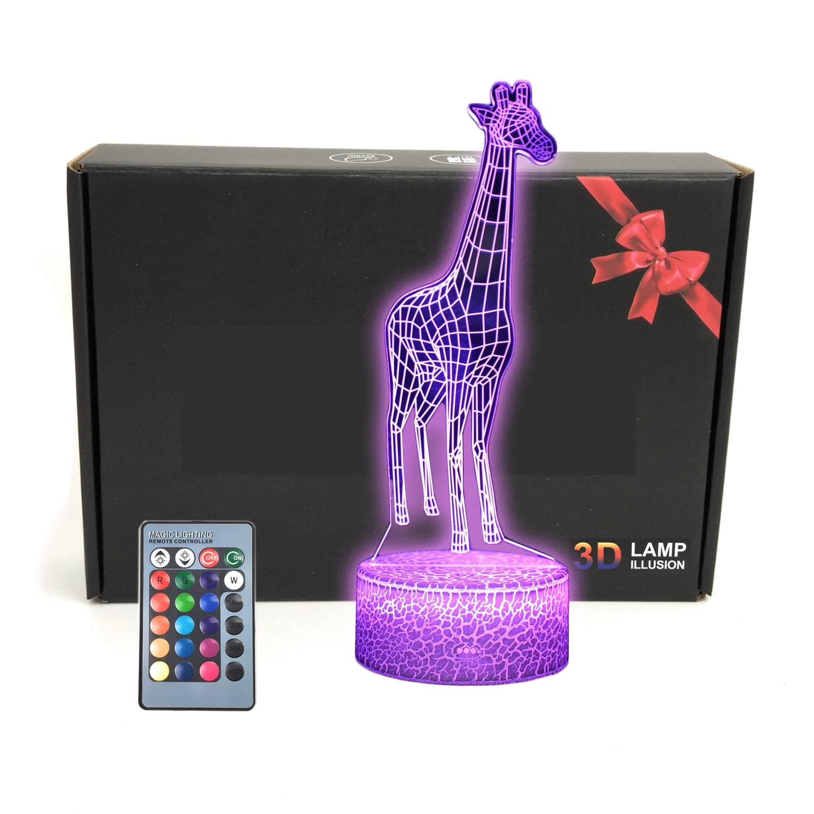 3D Giraffe Illusion Lamp with Remote Control, 16 Color Changing LED Night Light for Kids Bedroom, Animal Decor Gift for Boys Girls Teens, Bedside Table Lamp for Home Room Decoration