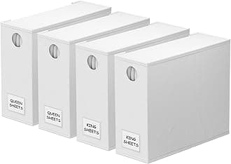 SpaceAid 4 Pack Bed Sheet Organizers and Storage, Foldable Sheet Organizer for Linen Closet, Sheets Set Folder Keeper with Window XL (Queen & King Size) Organizing Bedding Container, White