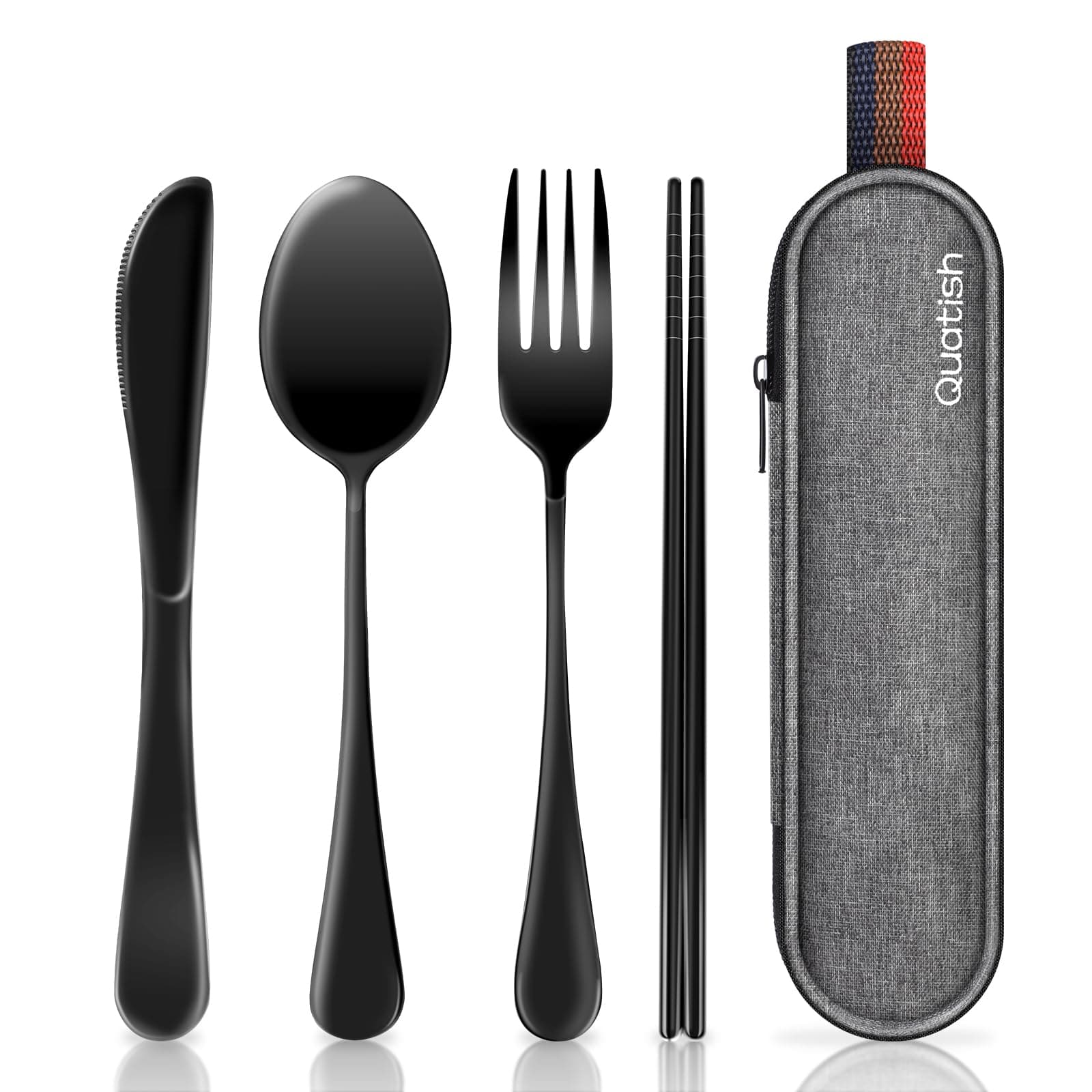 Travel Utensils with Case, Quatish Portable Silverware Set for Work, 304 Stainless Steel Reusable Travel Cutlery Set, Fork and Spoon Set for Camping, EDC Gadgets, Lunch Box for Men