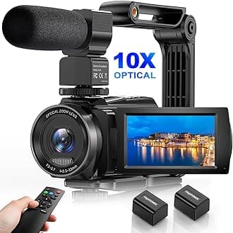 5K Video Camera Camcorder, 10X Optical Zoom 48MP UHD 30FPS Vlogging Camera for YouTube, Photography Recorder Camera with 270° 3" Rotation Screen, Microphone, Stabilizer, Remote Control
