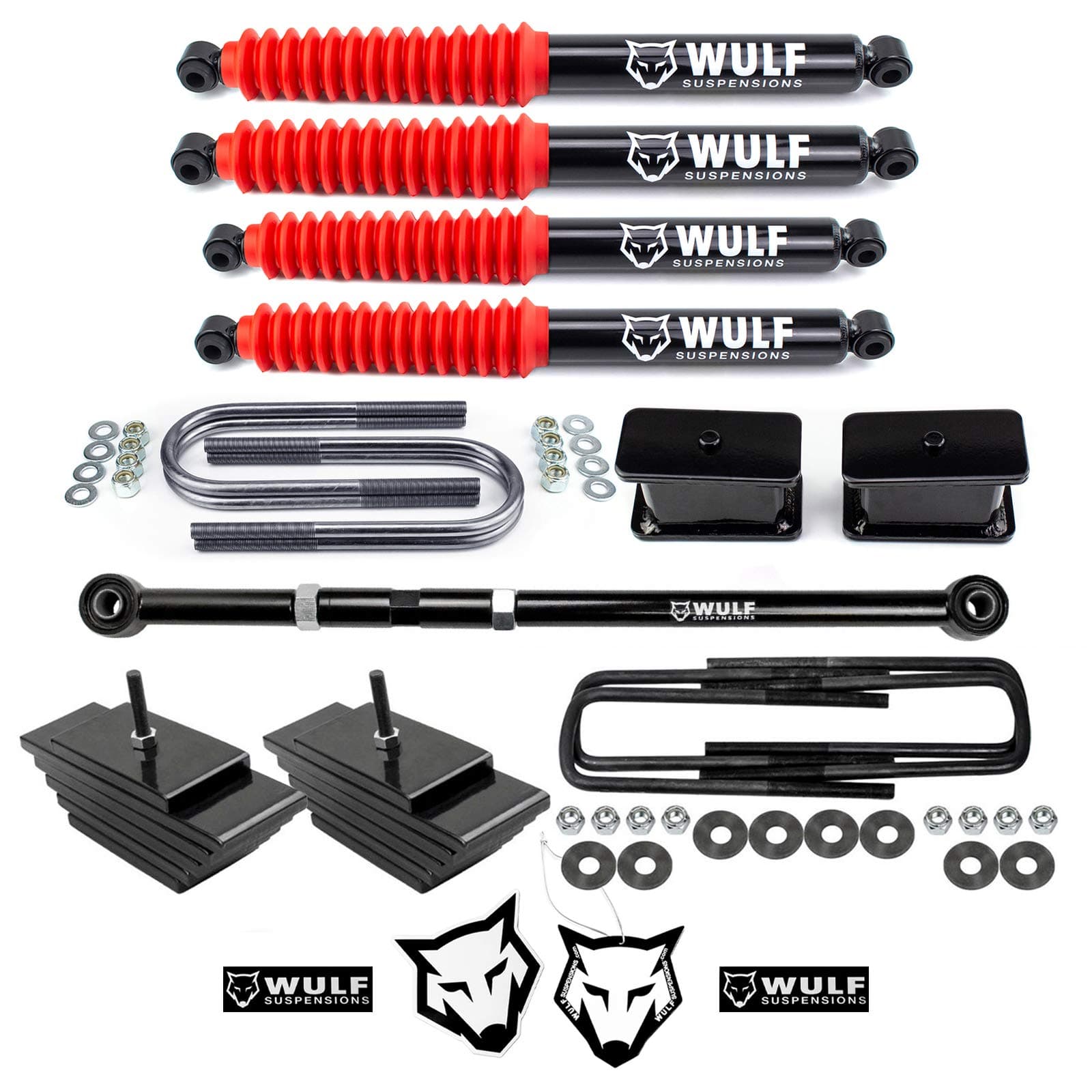 WULF 3.5" Adjustable Front 3" Rear Leveling Lift Kit with Adjustable Track Bar and Shocks 1999 to 2004 compatible with model Ford F250 F350 4X4
