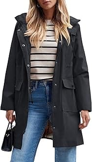 LINENLUX Rain Poncho Jacket Coat For Adults Hooded Waterproof With Zipper Outdoor