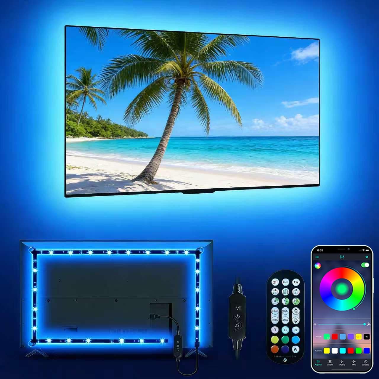 Daymeet LED TV Backlights, 9.8 ft USB Powered LED Lights for TV 32-60 inch Led TV Light RGB Color Changing LED Strip Lights TV Monitor Behind Lighting with Remote Music Sync Bluetooth APP Control